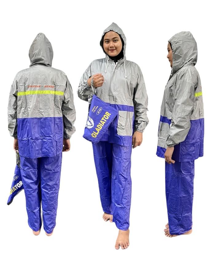 Gambar Autoku Setelan Jas Hujan Jaket Celana Spartan Gladiator JC-101 PVC Lentur Waterproof All Size Dewasa Pria Wanita Jas Ujan Camping APD Event Outdoor Raincoat Tebal 0.13mm Dengan Tas Bagasi Hoodie Motor Karet Kuat Elastis Ringan JC-905 - Biru-Abu dari Autoku undefined Tokopedia