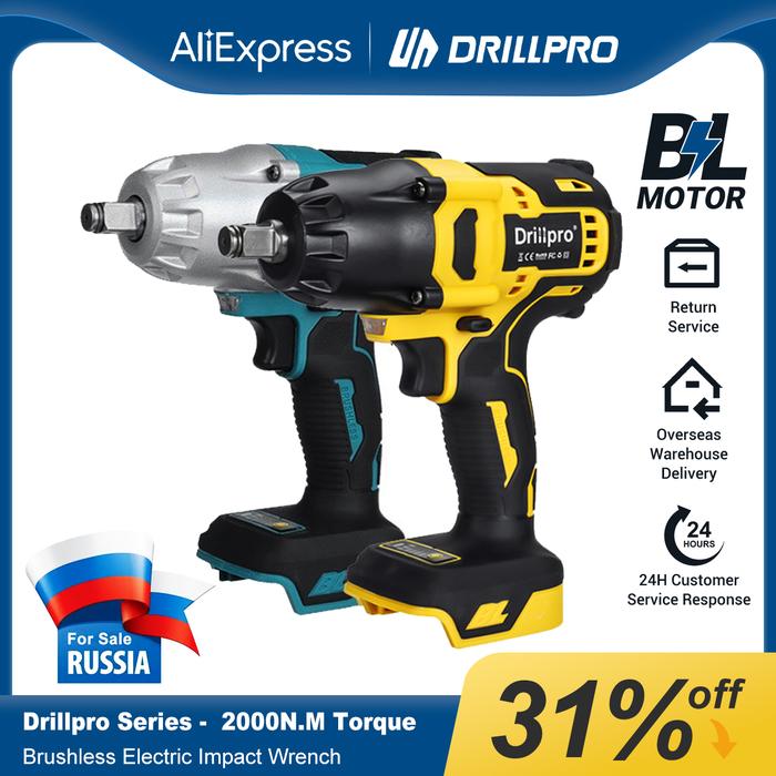Gambar (IMPORT) Drillpro New 2000N.M Brushless Cordless Electric Impact Wrench Rechargeable 1/2" Wrench Drill Power Tools for Makita 18V Battery dari Onlinestored id undefined Tokopedia
