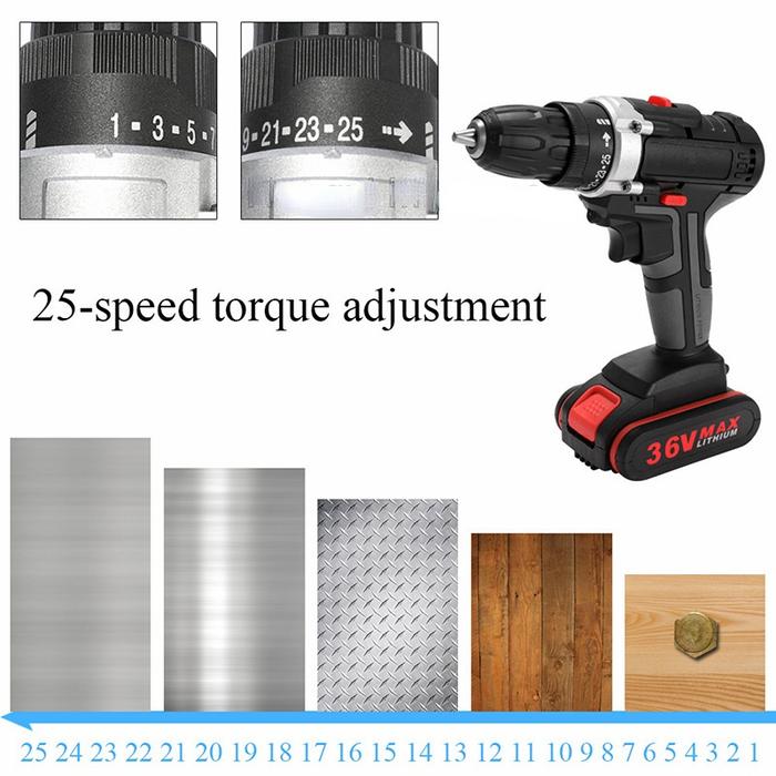 Gambar (IMPORT) 36V 1000W Electric Impact Drill 2 in 1 Electric Cordless Lithium-Ion Battery Mini Electric Power Screwdriver 2 Speed Power Tools dari Onlinestored id undefined Tokopedia