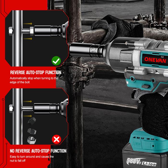 Gambar (IMPORT) ONEVAN 3100NM Brushless Electric Wrench 3/4 inch Cordless Impact Wrench 588VF Battery Handheld Power Tool For Makita 18v Battery dari Onlinestored id undefined Tokopedia