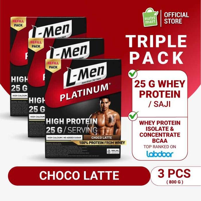 Gambar L-Men Platinum Refill Choco Latte 5,3 Lbs / 2,4 Kg - Kemasan Refill Suplemen Fitness Tinggi Protein (3 Box 800Gr) Ori 100% dari amelliakirana undefined Tokopedia