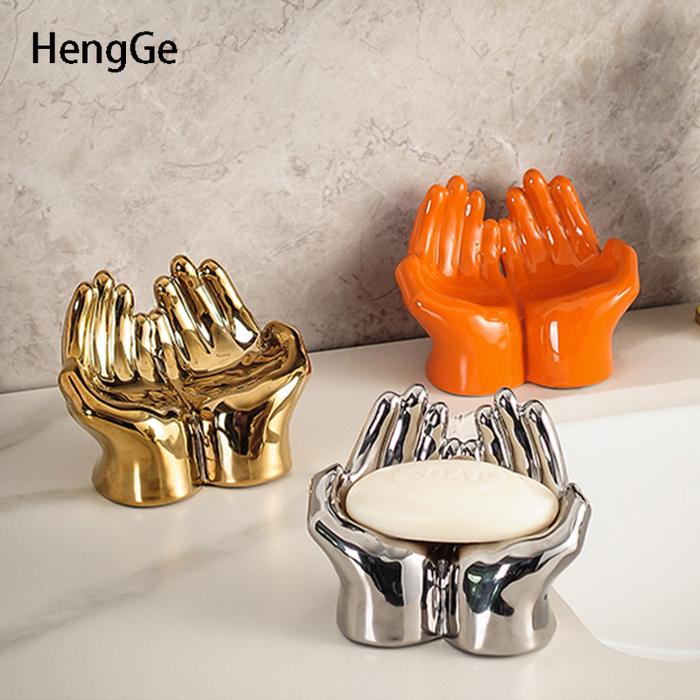 Gambar Light Luxury Both Hands Ceramic Soap Dish Creative Fashion Plating Craft Drain Soap Holder Bathroom Accessories Trays Decorative dari Sya Tu Mart undefined Tokopedia