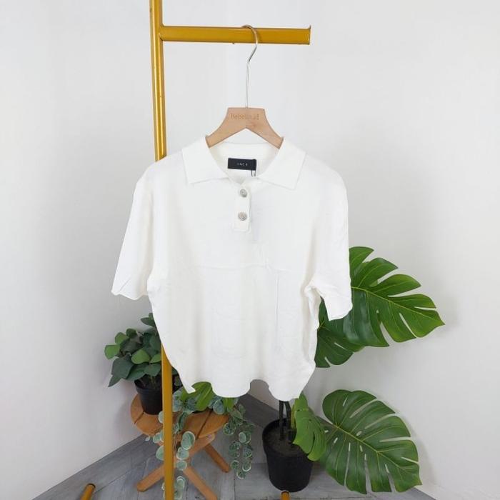 Gambar ATASAN KNIT KERA BUTTON BRAND ONE-K 127760 FASHION WANITA IMPORT BANGKOK ONE010 - WHITE dari bebellaid undefined Tokopedia