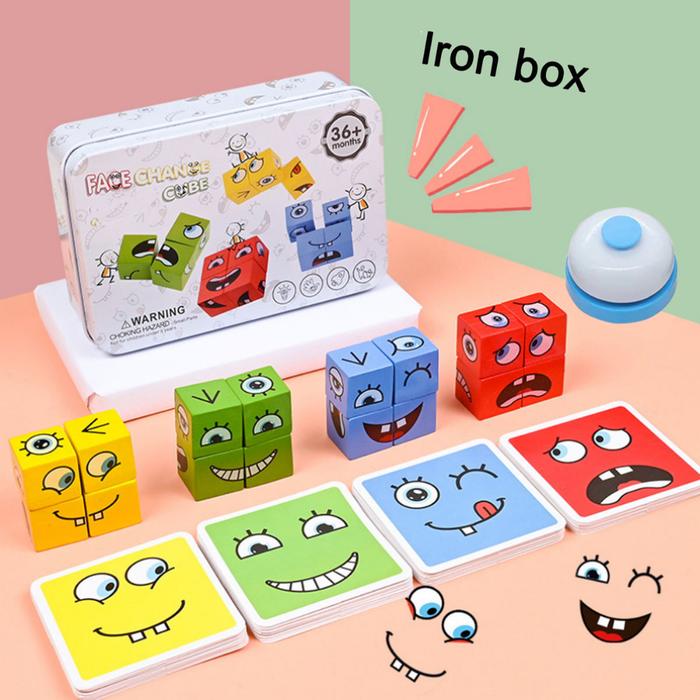 Gambar Cube Face Changing Building Blocks Board Game Wood Puzzle Montessori Expression Wooden Blocks Blocos For Children Kids Toys Gift dari aryashoperf undefined Tokopedia