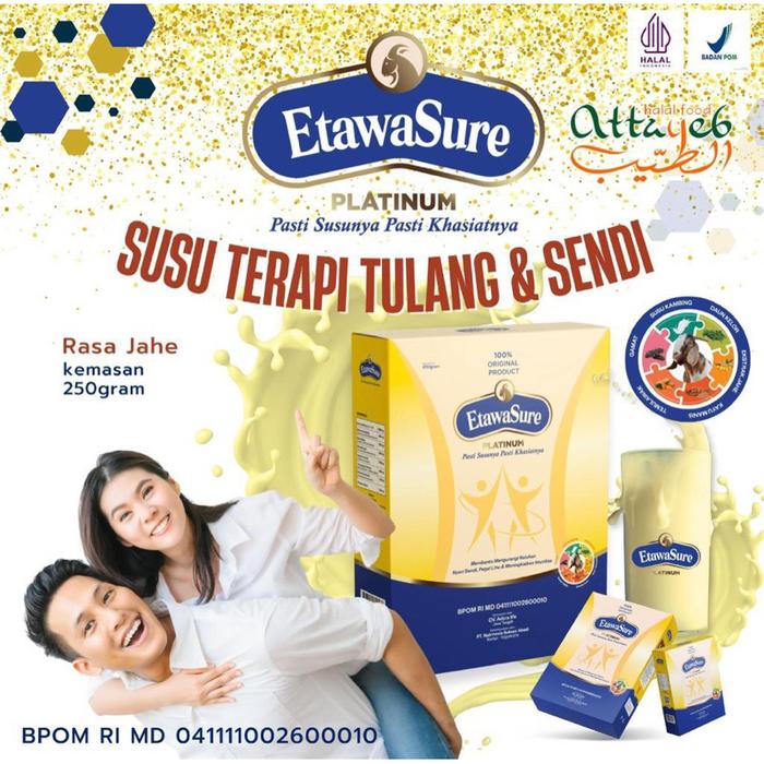 Gambar Etawasure Platinum isi 250gr Susu Kambing Etawa Plus Herbal Gamat Teripang jahe Temulawak kunyit sereh kelor dan kayu manis Susu Rasa jahe Sehat Tulang Sendi Mebantu Masalah Tulang Keropos Sendi Rematik Nyeri Otot Pegal Linu susu etawalin Susu Etawaku dari Denatasya Official undefined Tokopedia
