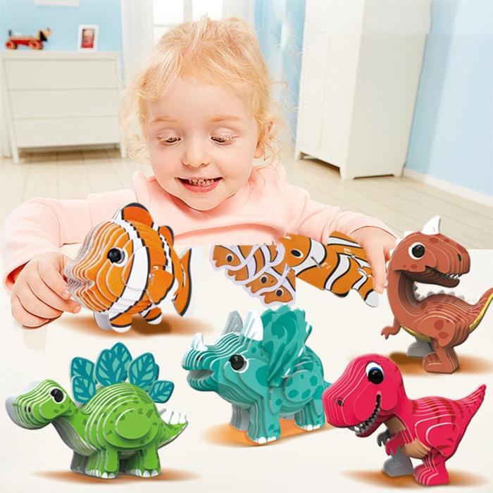 Gambar Novel Cartoon Animal 3DPuzzle for Kid Puzzle Toy Paper Dinosaur Model Assembly Early Child Educat Cognitive Toy Parentchild Game dari aryashoperf undefined Tokopedia