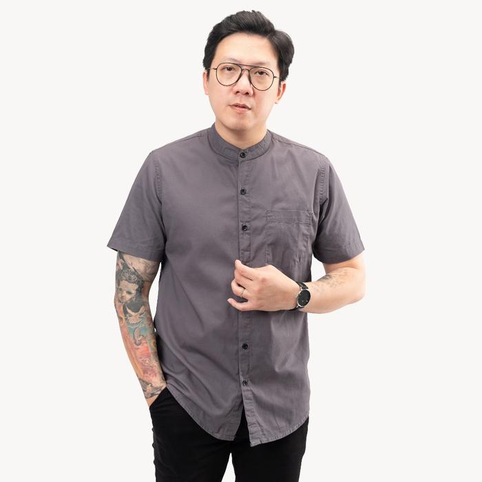 Gambar Jane Frey Clothing 8213 Kemeja Koko Shanghai Lengan Pendek Pria M-XXL - A Dark Grey, M dari Jane Frey Clothing undefined Tokopedia