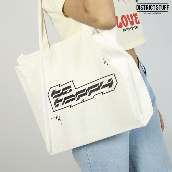 Gambar Totebag BE HAPPY Canvas Premium Tebal Tas Tote Bag Kanvas Resleting Pria Wanita - Broken White, 30X40 LSK dari District Stuff undefined Tokopedia