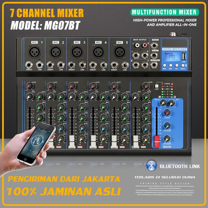 Gambar MG07BT Professional Audio Mixer 7 Channel Bluetooth/USB/PC/MP3 Playback Built-in EQ/recording Mode Live Streaming Equipment Instrument Combiners DJ Equipment dari Yantiydk1 undefined Tokopedia