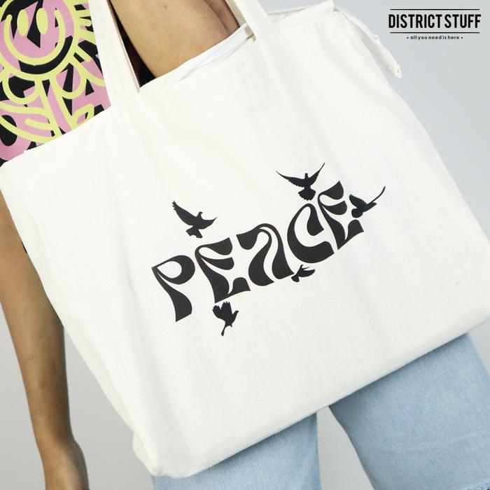 Gambar Totebag PEACE Canvas Premium Tebal Tas Tote Bag Kanvas Resleting Pria Wanita - Broken White, 30X40 LSK dari District Stuff undefined Tokopedia