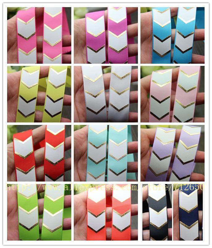 Gambar New arrival 7/8'' 22mm width hot stamped gold chevron printed grosgrain ribbon diy Bow Gift Wrap 10 yards free shipping 13 color dari toko juriyah undefined Tokopedia
