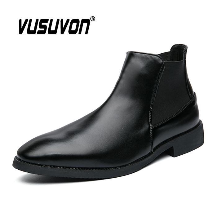 Gambar 38-48 Men's Chelsea Boots Natural Leather High Ankle Dress Shoes Black Fashion Comfortable 2021 Walking Equestrian Casual Flats dari StyledMan undefined Tokopedia