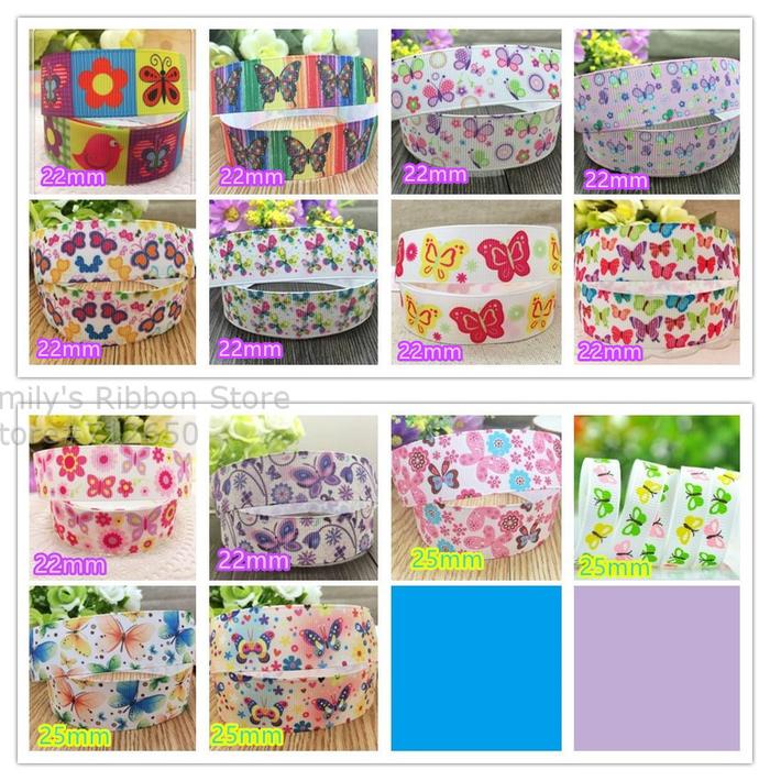 Gambar New Arrival 7/8'' and 1'' 25mm butterflies printed grosgrain ribbon cartoon ribbon diy Bow Gift Wrap 10 yards free shipping dari adryan11 undefined Tokopedia