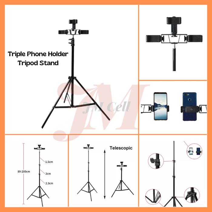 Gambar Terbaru Foldable Triple Mobile Phone Selfie Holder Tripod Stand For Live Streaming / Multi Phone Holder Bracket Mount / Triple Smartphone Holder Tripod Stand / Triple Phone Bracket Clip dari kang gosthing undefined Tokopedia