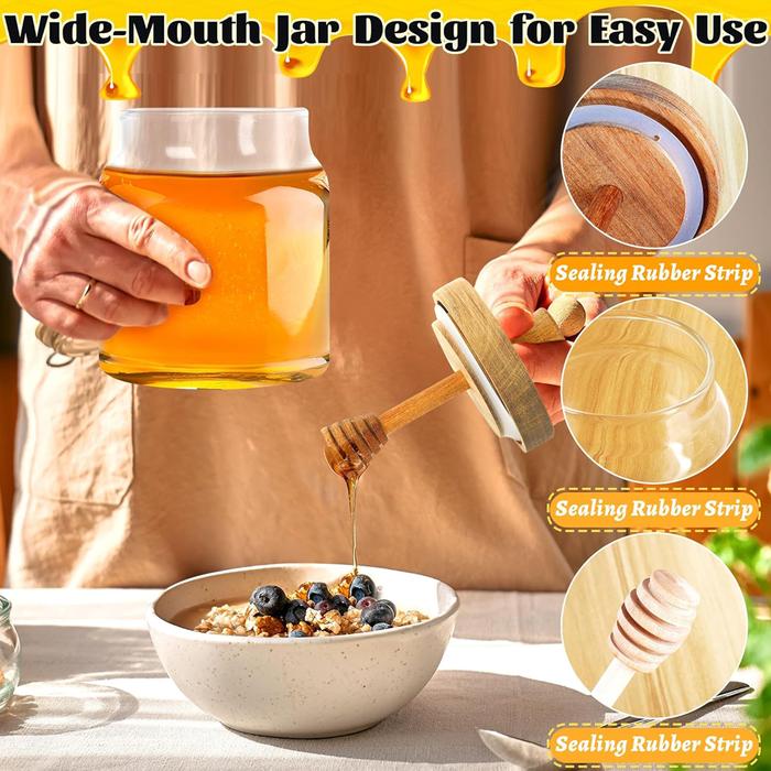 Gambar Glass Honey Jar with Dipper Stick and Lid Cover 18oz Airtight Syrup Dispenser Honey Pot Container for Home Kitchen dari TUKIMAN CIA9 undefined Tokopedia