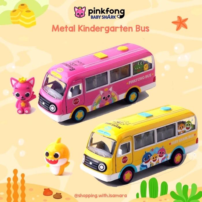 Pinkfong Baby Shark Metal Kindergarten Bus Toy Mainan Mobilan