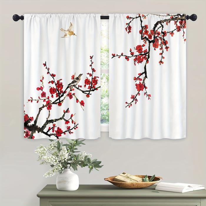 Gambar 2-piece Set of Flower and Bird Print Pattern Bedroom Bathroom Kitchen Curtains Suitable for Home Bedroom Room Shade Cloth dari Unseen Strike undefined Tokopedia