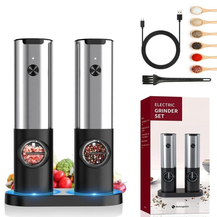 Gambar Electric Salt and Pepper Grinder Set with Charging Base LED Light Automatic Pepper Mill One Hand Operation Kitchen Appliances dari Amit Ravi undefined Tokopedia
