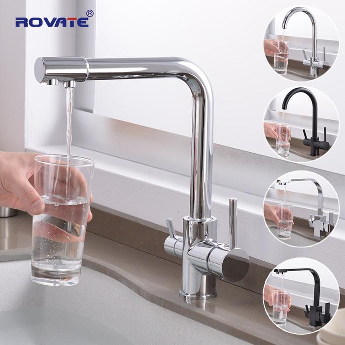 Gambar ROVATE Drinking Water Kitchen Faucet, 3 in 1 Kitchen Sink Faucet, Water Filtration Faucet, Cold and Hot Bar Water Filter Faucet dari grosir moalu undefined Tokopedia