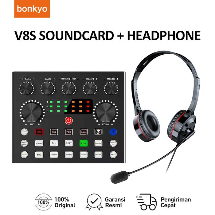 Gambar TK Bonkyo V8S Sound Card Singing Recording Professional Live Broadcast Equipment With Live Broadcast Game Headset Headset dari Royal Jaya Abadi undefined Tokopedia