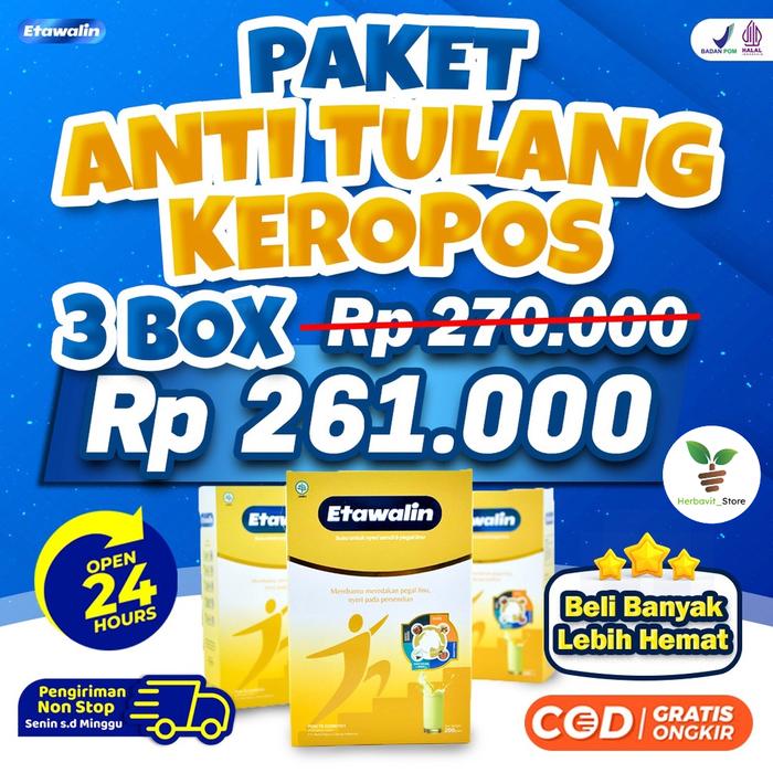 Gambar Paket 3 Box Susu Etawalin Original - Susu Etawa Bubuk Atasi Nyeri Pinggang Sendi Lutut Osteoarthritis Rematik Asam Urat Osteoporosis Aman Alami Halal BPOM dari PT Karenamu Jaya undefined Tokopedia