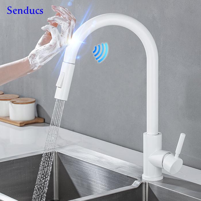 Gambar White Sensor Pull Down Kitchen Faucets Hot and Cold Touch Stainless Steel Kitchen Faucets Mixer Home Sensor Touch Kitchen Taps dari tokodahliaaaa undefined Tokopedia