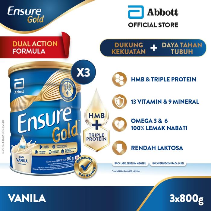 Gambar Ensure Gold HMB Vanila 800 g - Nutrisi Dewasa Rendah Laktosa - 3 pcs dari PT Karenamu Jaya undefined Tokopedia