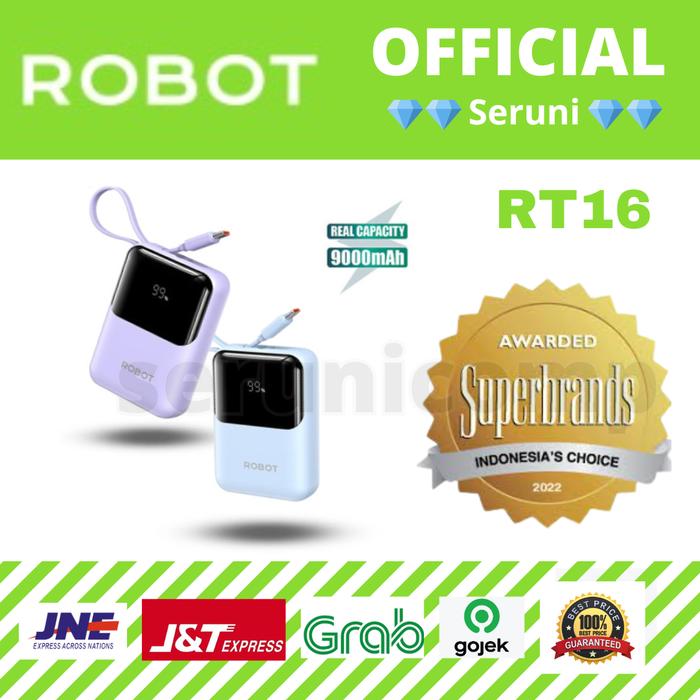 Gambar ROBOT RT16 Mini Powerbank 9.000mAh LED Display dengan 2 Kabel Lightning Type C - BLUE dari Seruni Comp Official Store undefined Tokopedia
