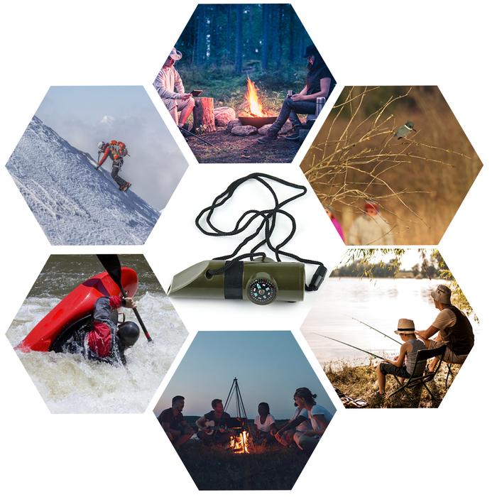 Gambar 7-in-1 Emergency Whistle Multi-functiol Outdoor Safety Whistle with Compass Sigl Mirror LED Light for Survival Boating dari Huhuht undefined Tokopedia