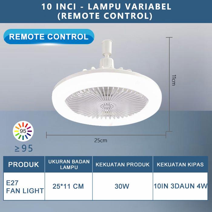 Gambar MERDEKA UPHOME Kipas Angin Plafon 30W / 2 In 1 Fan & Light Remote Control 3 Color Dapat diatur 360° Lamp Holder Baut E27 Free Aromaterapi - Putih dari Merdeka 23 undefined Tokopedia