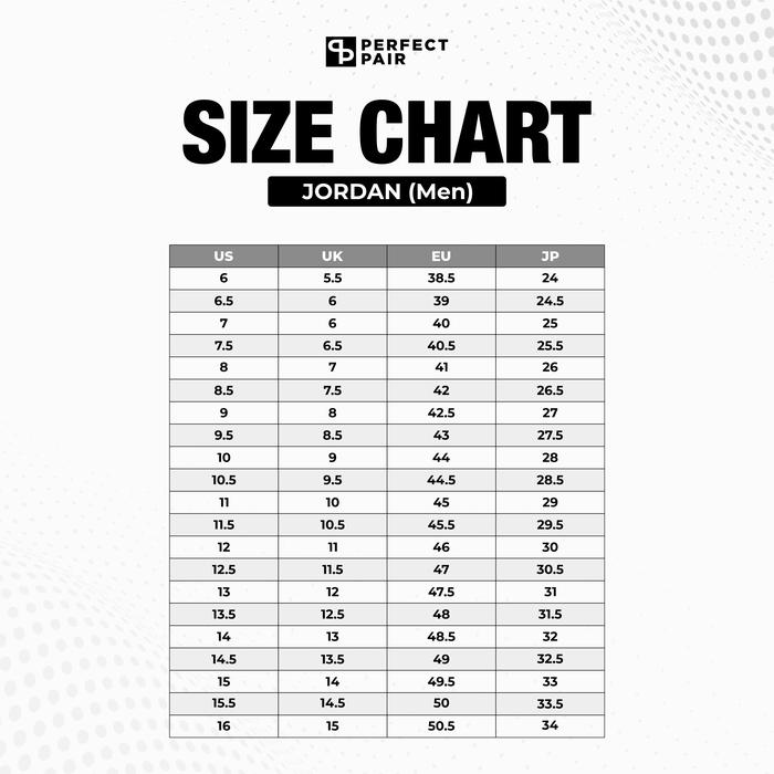 jordan 1 shoe chart