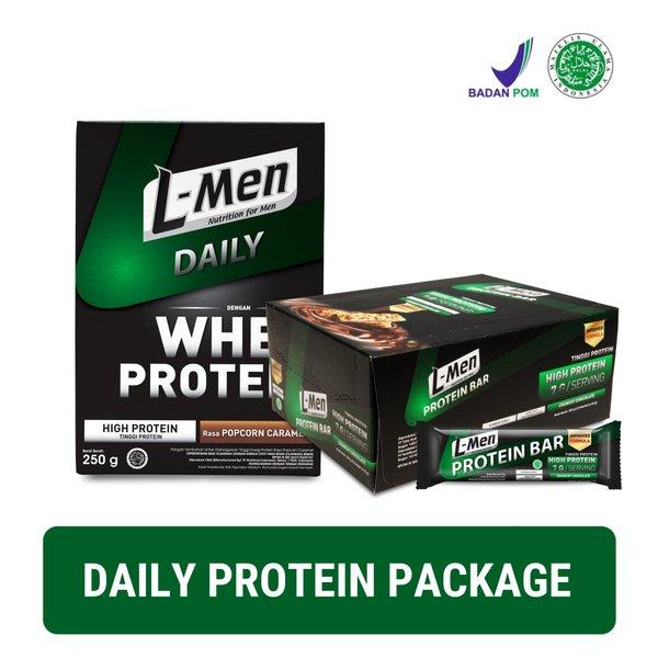 Gambar Ada Daily Protein Package - L-Men Daily Popcorn Caramel 250g & L-Men Protein Bar Crunchy Chocolate 12 Sachet dari erinadamayanti undefined Tokopedia