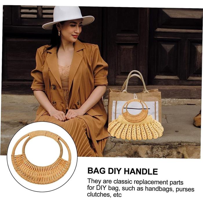 Gambar (IMPORT) Circle Purse Woven Ratten Handles Woven Tote Bag Handles Replacement Strap Handles For Handbag DIY Retro  Bamboo Bag Accessories dari Koragaa Stored undefined Tokopedia