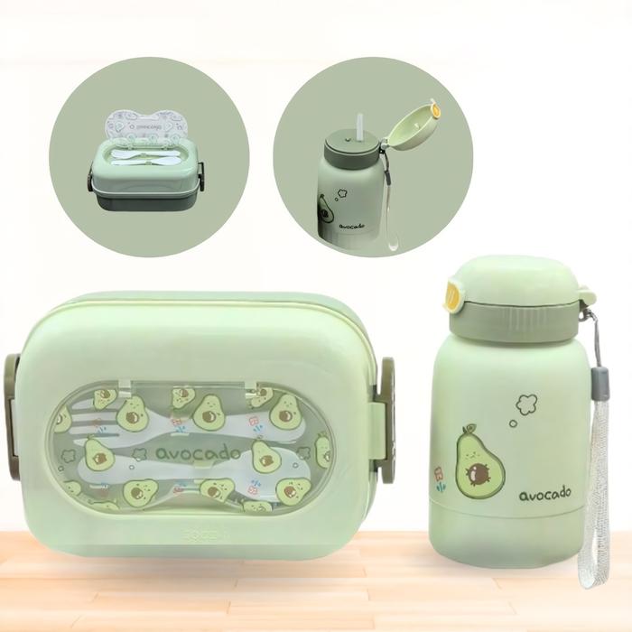 Gambar Lunch Box Set Anak Sekolah Kotak Makan Bekal Lengkap dengan Botol Minum dan Sendok Garpu / 5453 - Green dari Gila shopping undefined Tokopedia
