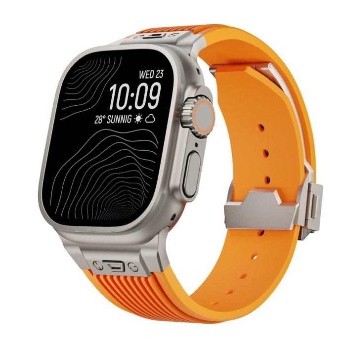 Gambar Strap silicone stainless Kompatibel untuk Apple Watch ULTRA Series 10 9 8 7 6 5 4 3 2 1 SE Cocok dengan Big Bang Hublo Butterfly fold buckle stainless steel Silicon iwatch 42mm 44mm 45mm 49mm - Orange dari Watch Company undefined Tokopedia