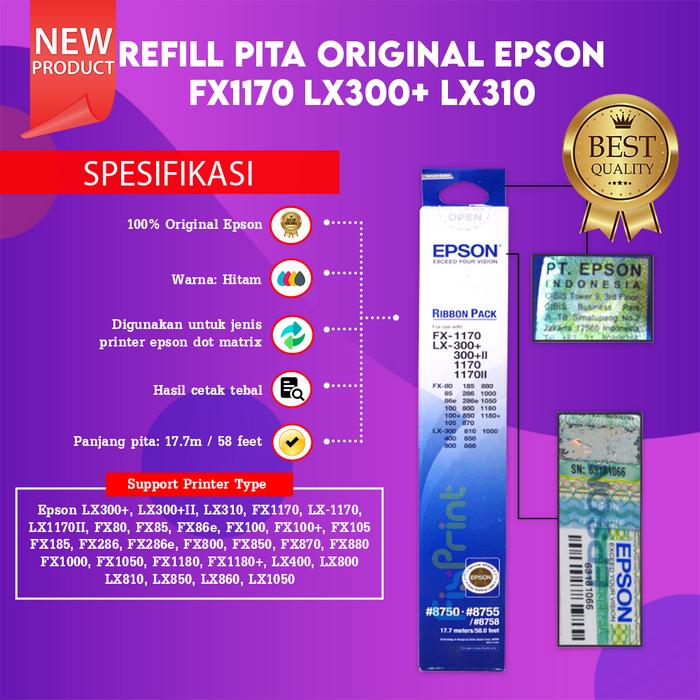 Gambar Ribbon Cartridge Printer Epson LX310 LX-310 Original S015632 Black / Pita Refil LX300 LX310 - Pita Ori LX310 dari FixPrint Indonesia undefined Tokopedia