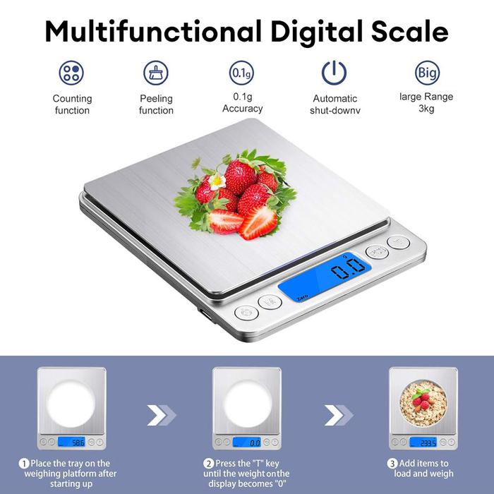 Gambar Digital Kitchen Scale 3000g/ 0.1g Small Jewelry Scale with LCD Display Food Scales Home Baking and Cooking Gram Scale dari Toko VULUSe undefined Tokopedia