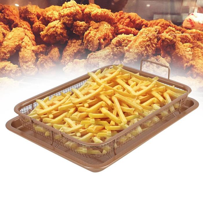 Stainless Steel Baking Tray Non-stick Chips Basket Oil Frying Baking Pan  Grill Crispy Mesh For Oven Air Fryer Bbq Copper