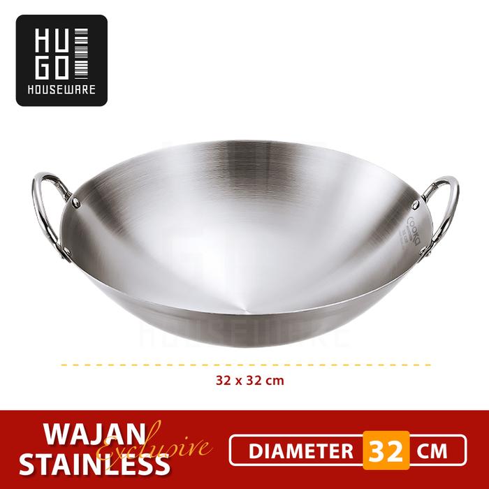 Gambar Wajan Stainless 304 Tebal Kuali Premium dengan Pegangan Stainless Steel Kuali Besar Katel Anti Lengket HUGO - 32 cm dari Hugo Houseware Indonesia undefined Tokopedia