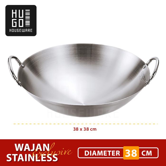 Gambar Wajan Stainless 304 Tebal Kuali Premium dengan Pegangan Stainless Steel Kuali Besar Katel Anti Lengket HUGO - 38 cm dari Hugo Houseware Indonesia undefined Tokopedia