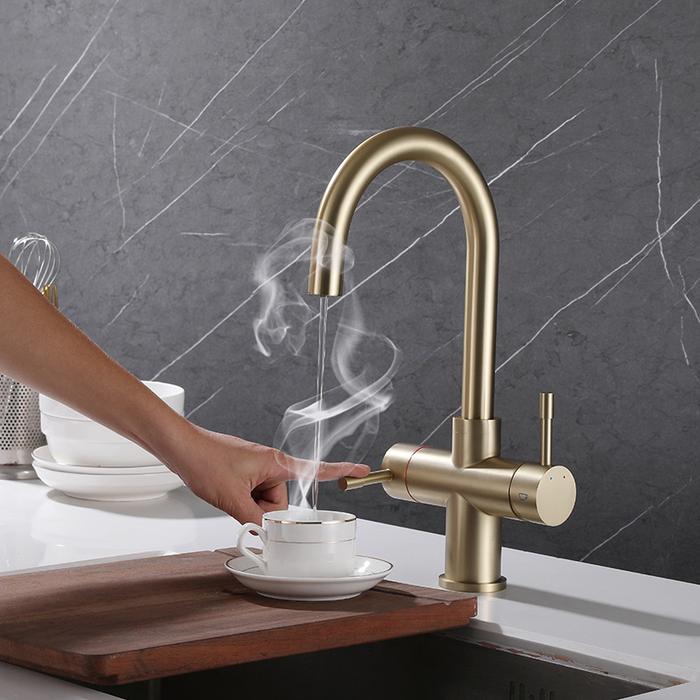 Gambar New Home Direct Drinking Pure Faucet Set 304 Brushed Gold Cold and Hot Dual Use Kitchen Boiling Water Faucet dari the beauty of the eyes undefined Tokopedia