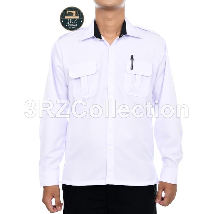 Kemeja PDH Pria Putih Kerah Hitam Lengan Panjang Nyaman dan Elegan  TwisPria KrHitam Pjg, XL