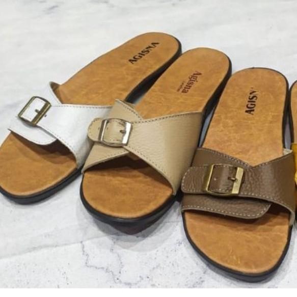 Gambar Sandal kulit wanita asli sukaregang garut teplek karet model gesper - peach, 36 dari Frians Leather Company undefined Tokopedia