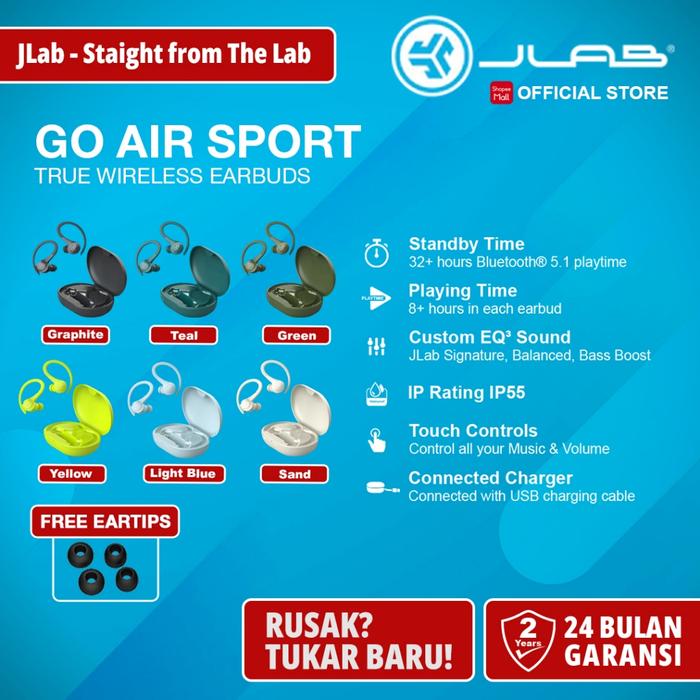 Jual JLab GO AIR SPORT True Wireless Earbuds TWS Earphone Earbuds