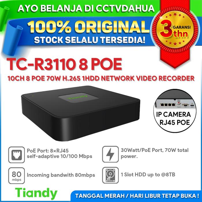 Tiandy Tc R3110 Jual TIANDY TC-R3110 8 POE 10CH 8 POE 70W H.265 1HDD NETWORK VIDEO ...