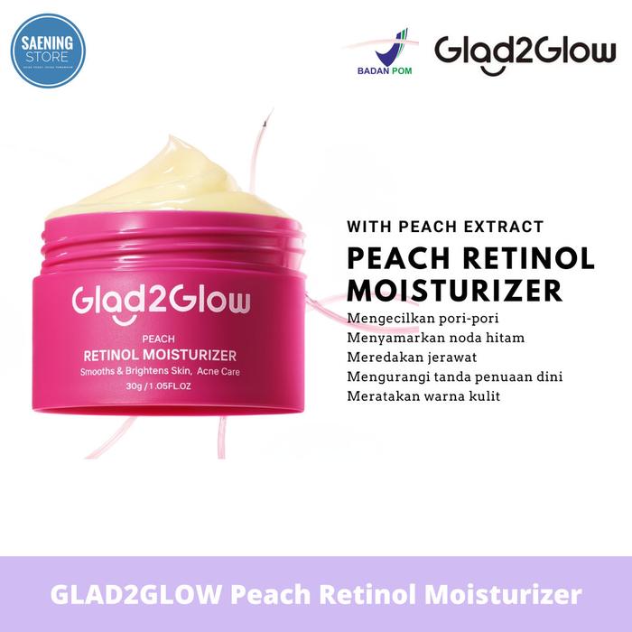 Gambar 【NEW LAUNCH】GLAD2GLOW Peach Retinol Moisturizer dengan kandungan campuran Retinol & HPR Wajah Mencerahkan untuk membantu melawan tanda-tanda penuaan dini dari Saening Store Beauty ID undefined Tokopedia