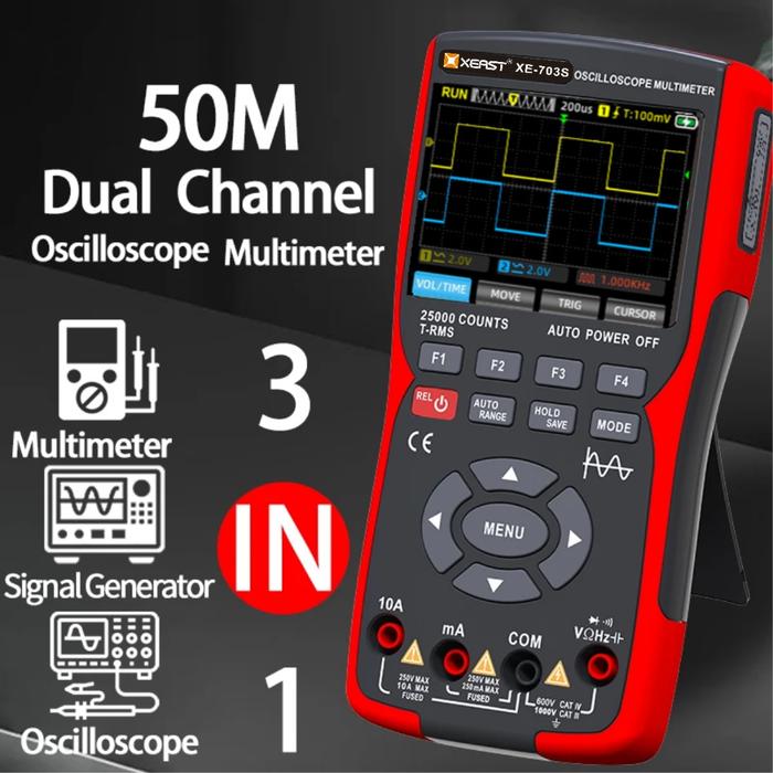 Gambar XEAST XE-703S XE-702S Digital Oscilloscope, Multimeter & Signal Generator Avometer Multitester High Precision, 48M/S 10MHZ 50MHz Bandwidth, 280MS Real-Time Sampling, PC Waveform Storage - XE-703S 3 IN 1 dari GhinTech undefined Tokopedia