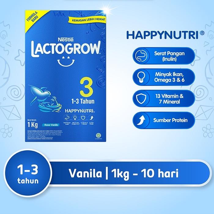 Gambar LACTOGROW 3 Happynutri Vanilla / Madu Susu Pertumbuhan Anak 1-3 Tahun Box 1Kg dari Manja Baby undefined Tokopedia