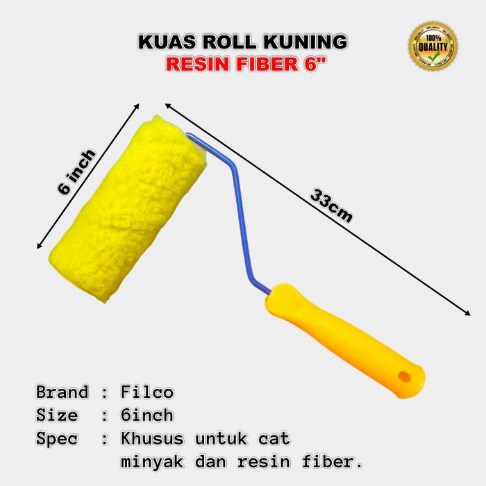 Gambar KUAS ROLL KUNING 6" / KUAS ROLL FIBER 6 INCH / KUAS ROLL RESIN - FILCO dari Negerindo45 undefined Tokopedia