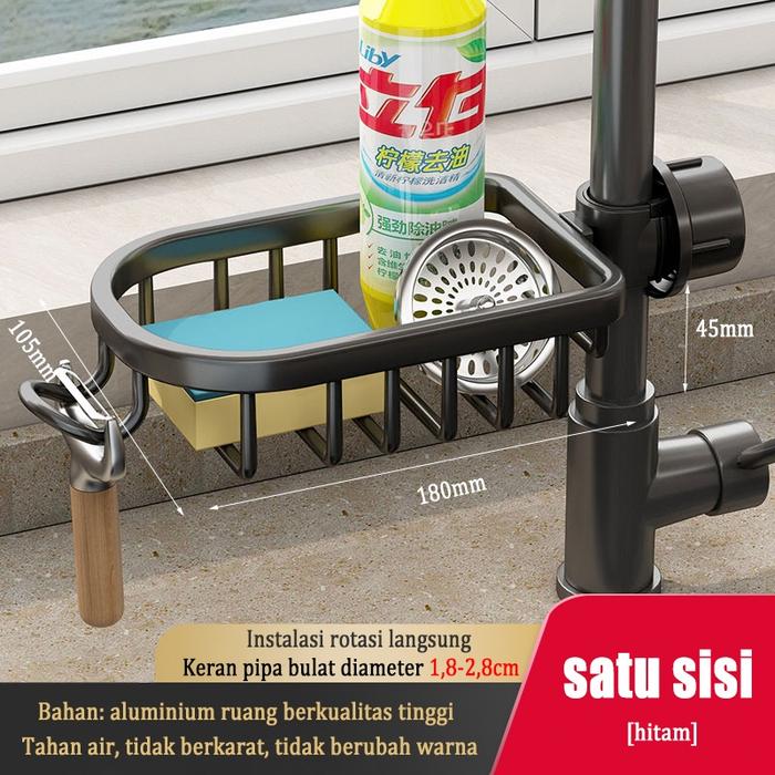 Gambar Rak Spons Cuci Piring Rak Keran Bahan Alumunium Anti Karat Rak Spons Cuci Piring Gantung Wastafel Dapur - 1 Rak hitam dari PediaStoree. undefined Tokopedia